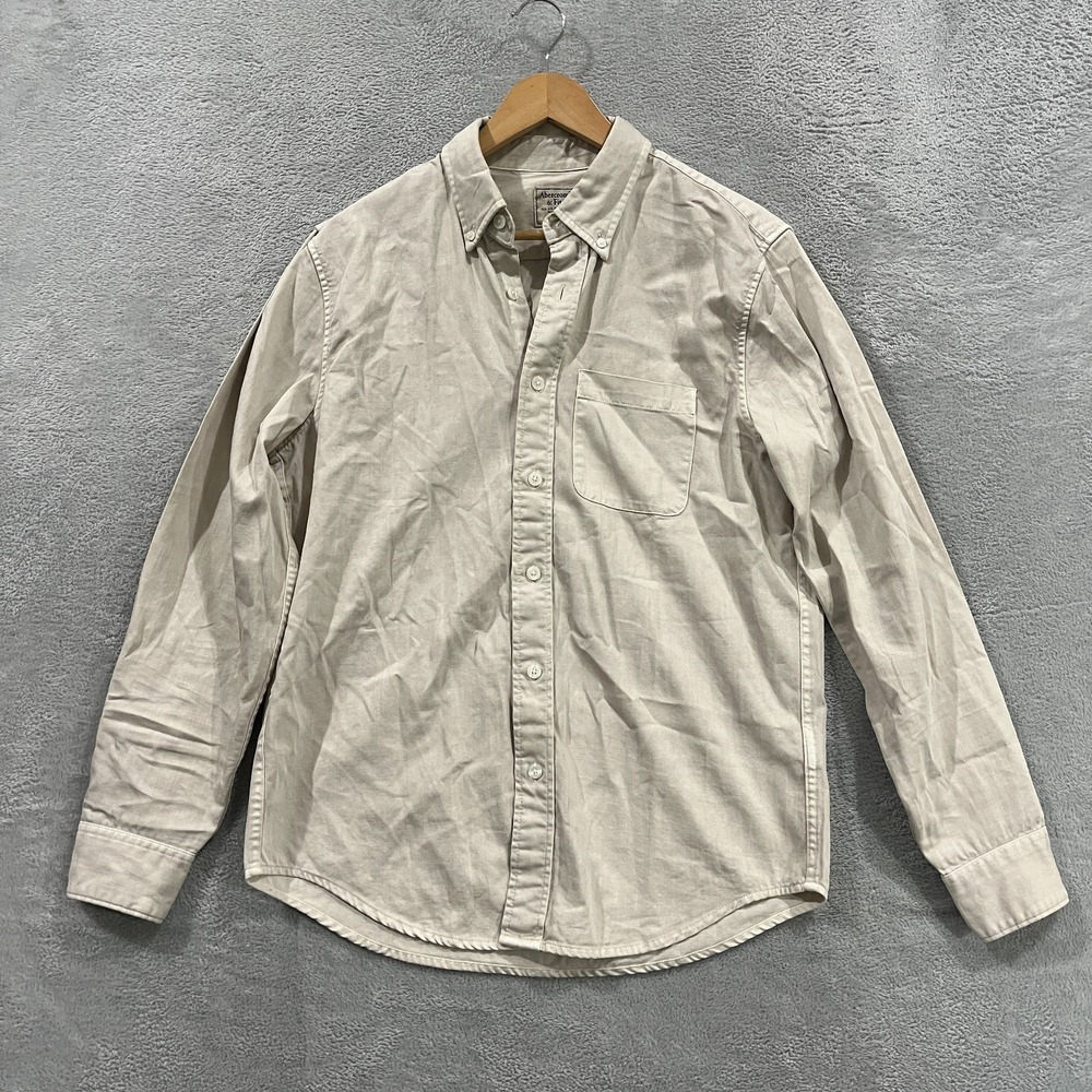 Abercrombie & Fitch Shirt Mens Medium Beige Long Sleeve Collared Button-Down